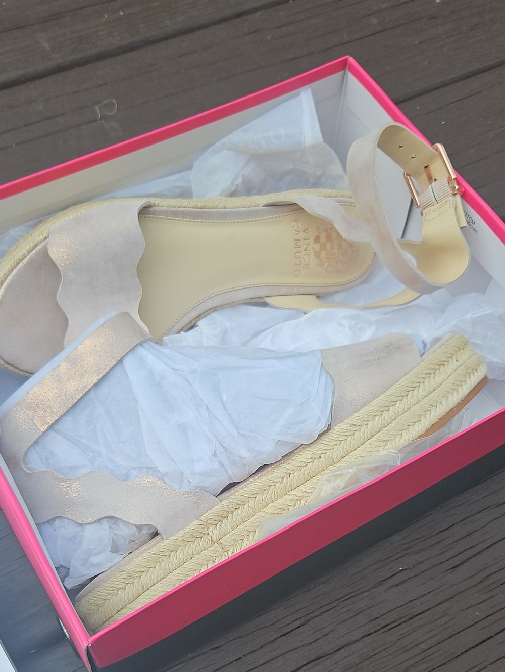 NWT! Vince Camuto Pale Pink Neutral Espadrille Wedge Sandals, Size 7.5